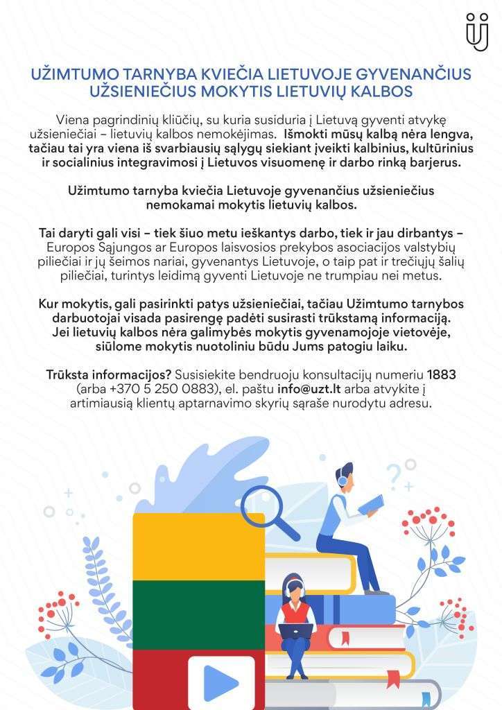 Užimtumo tarnyba kviečia Lietuvoje gyvenančius užsieniečius mokytis lietuvių kalbos