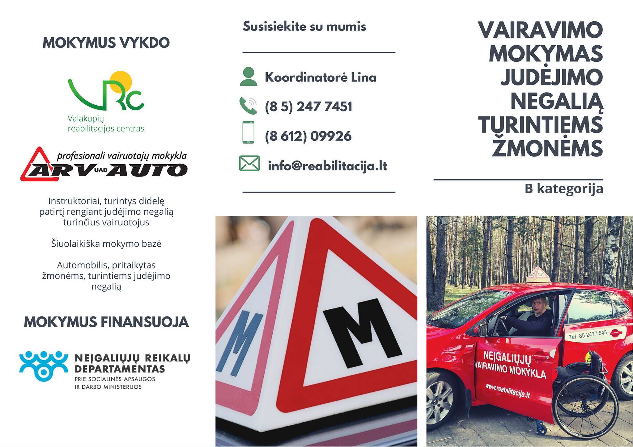 Vairavimo mokymo judėjimo negalią turintiems žmonėms lankstinukas
