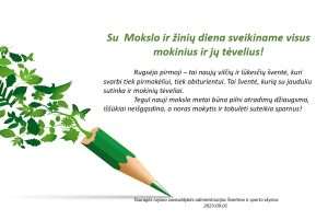 Švietimo ir sporto skyriaus sveikinimas