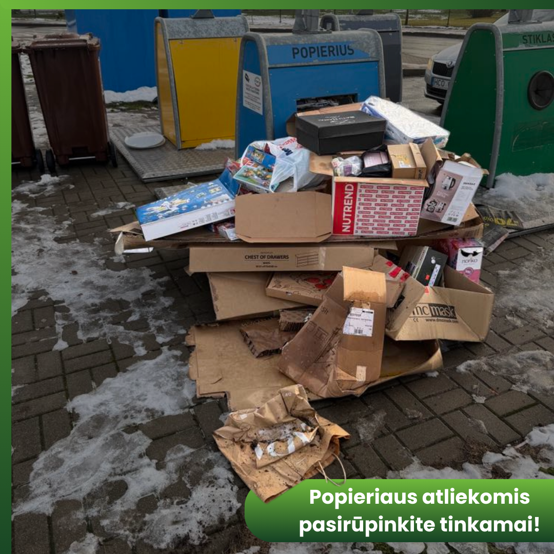 Popieriaus atliekos šalia konteinerio