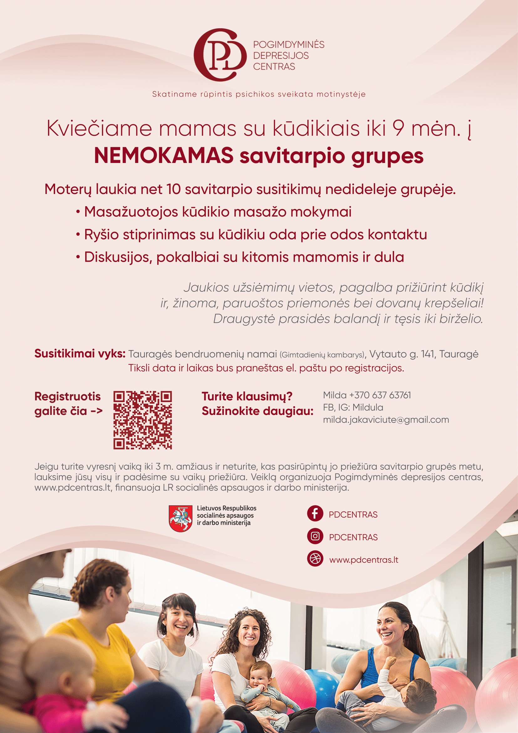 Informacinis plakatas mamoms, kviečiantis į susitikimus