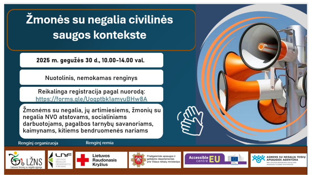 Kvietimas į nuotolinį renginį civilinės saugos tema žmonėms su negalia