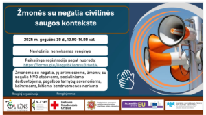 Kvietimas į nuotolinį renginį civilinės saugos tema žmonėms su negalia