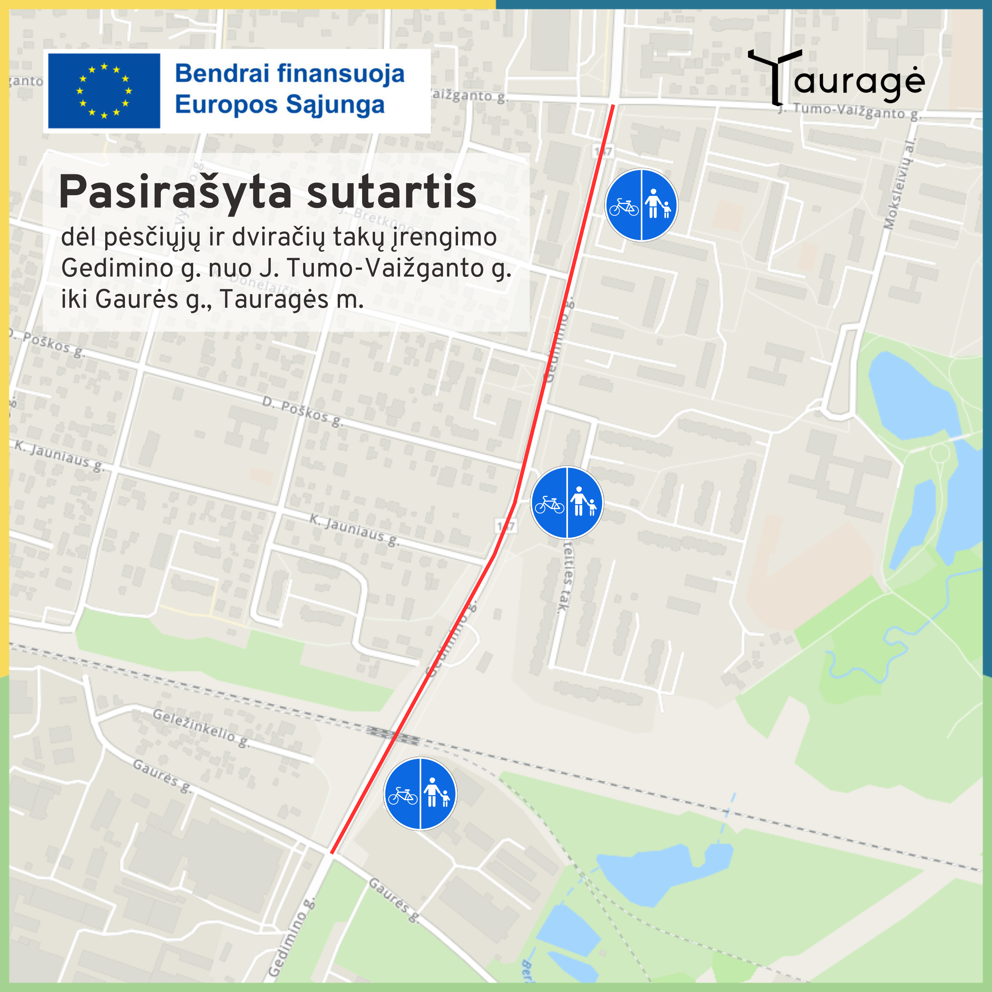 Pažymėta dviračių tako įrengimo vieta