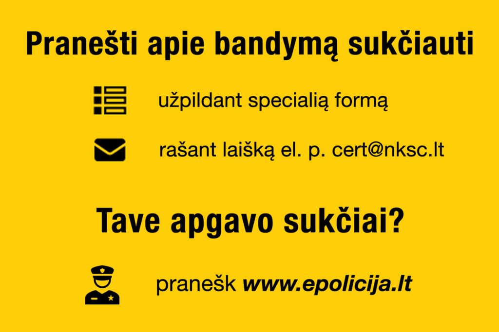 Informacija kur kreiptis nukentėjus nuo sukčių